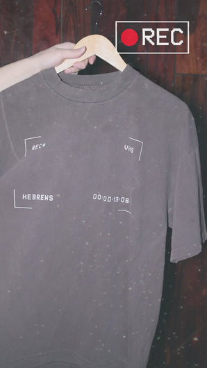 Modern Brown VHS-themed Christian T-shirt with an oversized fit and nostalgic back graphic that may remind you of an old newspaper ad. Theme is based on Hebrews 13:8 that says, "Jesus Christ is the same yesterday today and forever."